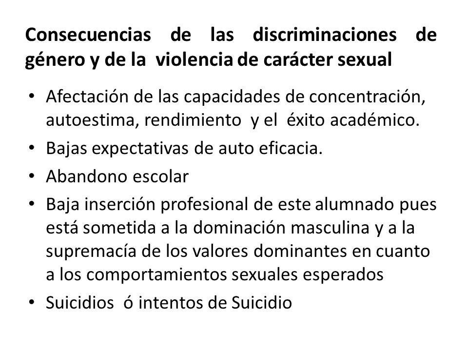 Consecuencias de las discriminaciones de género y de la violencia de carácter sexual