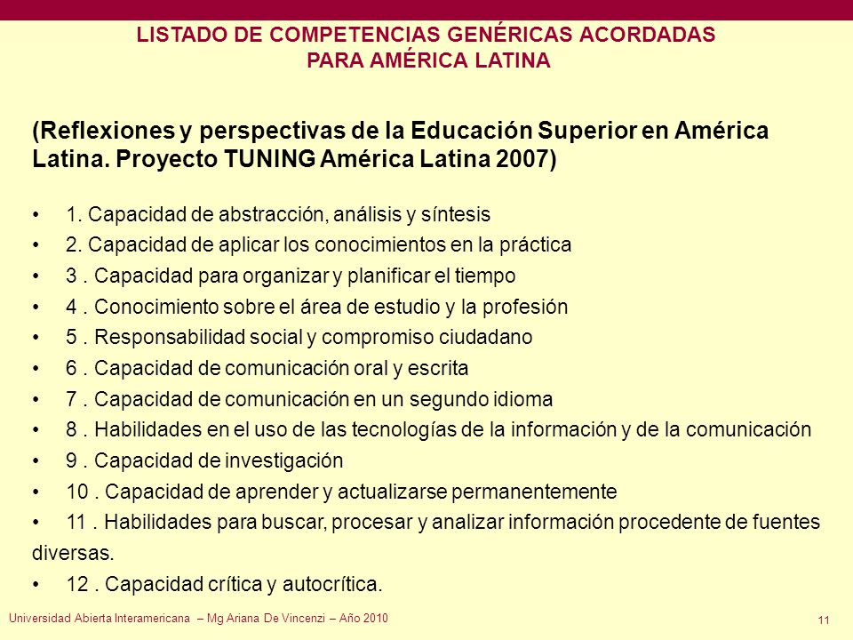 LISTADO DE COMPETENCIAS GENÉRICAS ACORDADAS
