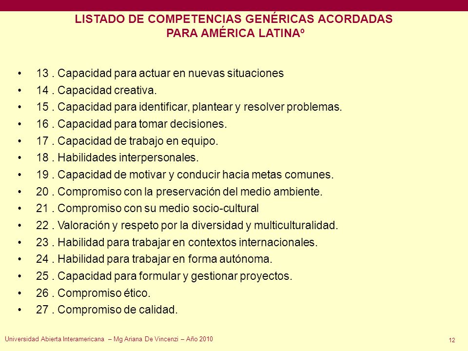 LISTADO DE COMPETENCIAS GENÉRICAS ACORDADAS