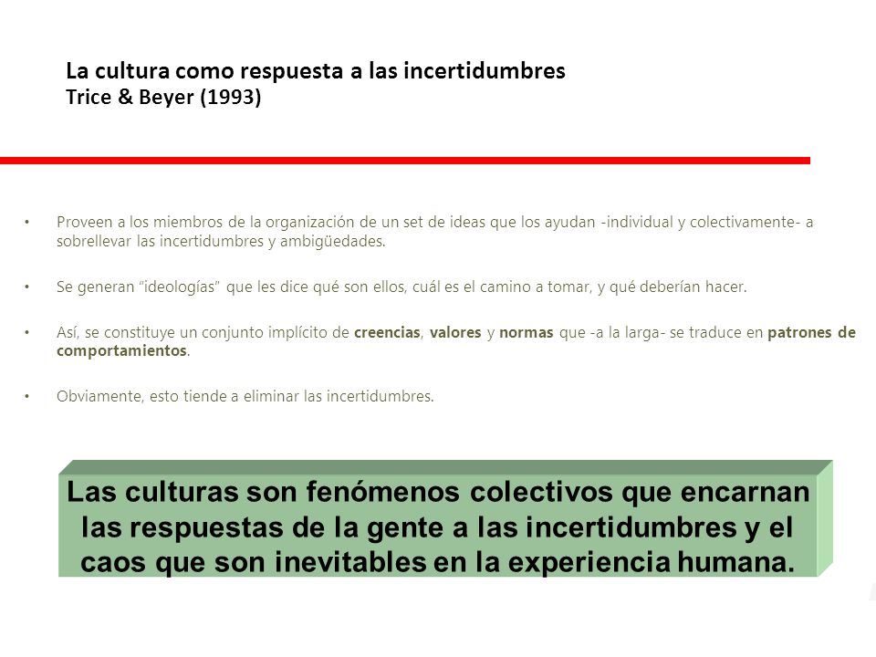 La cultura como respuesta a las incertidumbres Trice & Beyer (1993)
