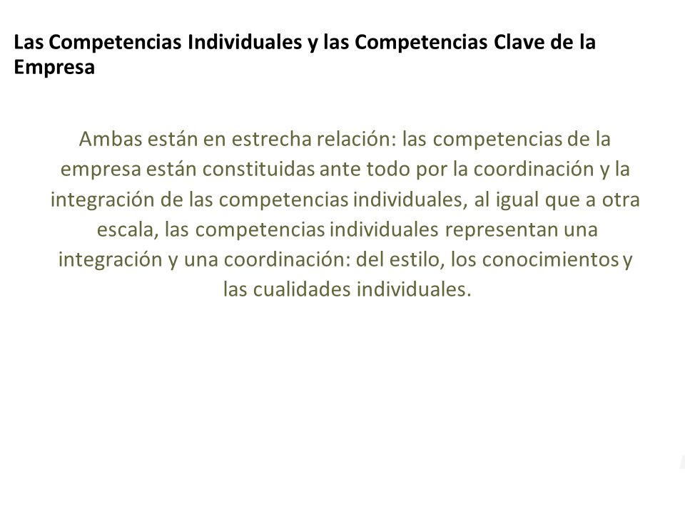 Las Competencias Individuales y las Competencias Clave de la Empresa