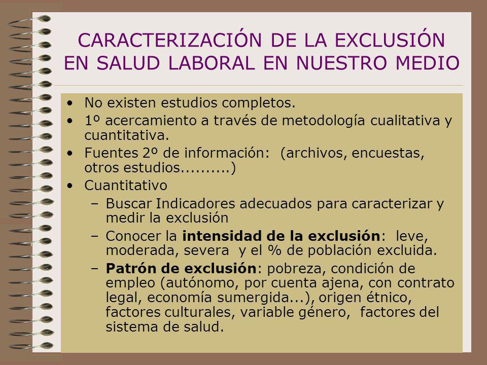 CARACTERIZACIÓN DE LA EXCLUSIÓN EN SALUD LABORAL EN NUESTRO MEDIO