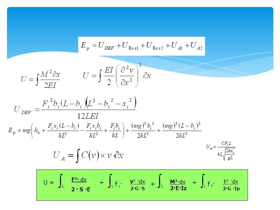 L f c· L L f T· U = + F2· dx M2·dx 2·E·Iz 2 · S ·E V2 ·dx 2·G ·S