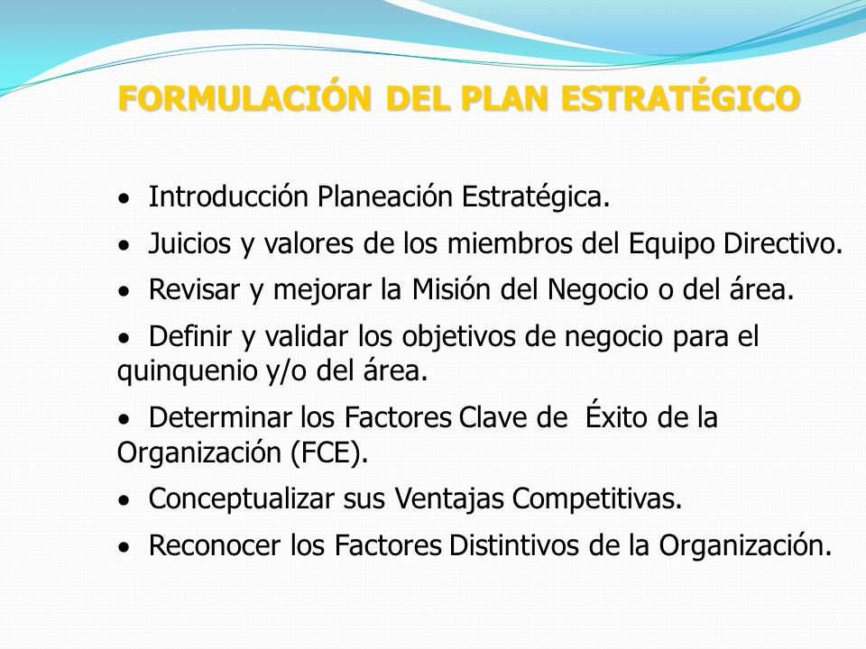 FORMULACIÓN DEL PLAN ESTRATÉGICO