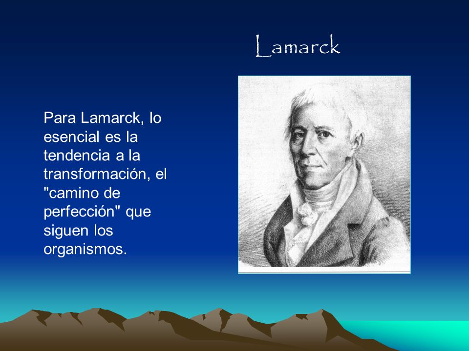 Lamarck Para Lamarck, lo esencial es la tendencia a la transformación, el camino de perfección que siguen los organismos.