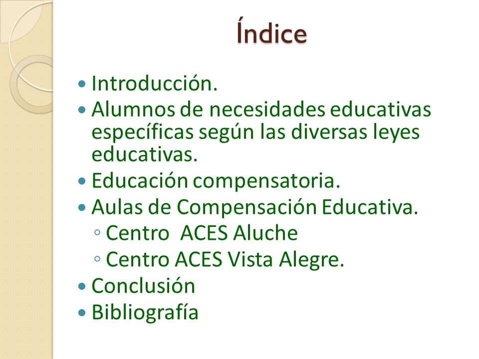 Índice Introducción. Alumnos de necesidades educativas específicas según las diversas leyes educativas.