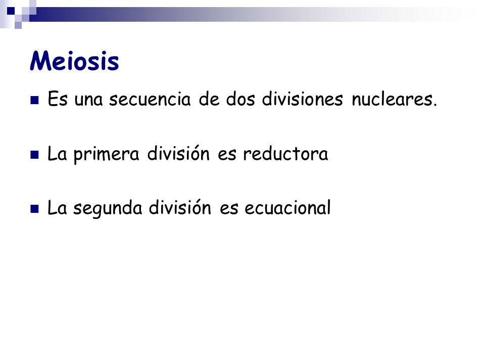 Meiosis Es una secuencia de dos divisiones nucleares.
