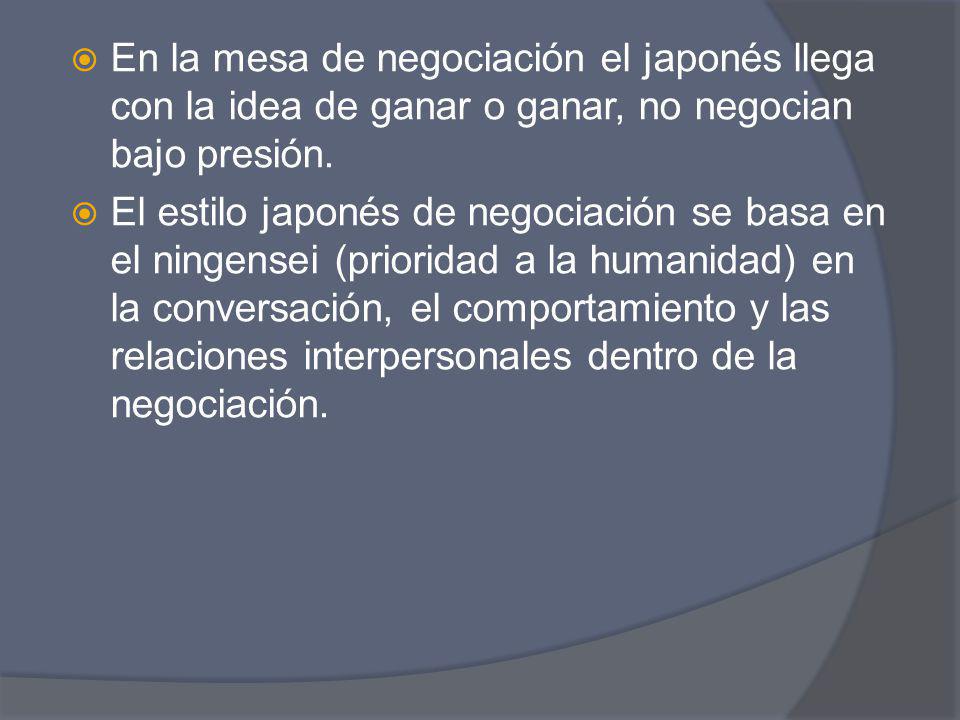 En la mesa de negociación el japonés llega con la idea de ganar o ganar, no negocian bajo presión.