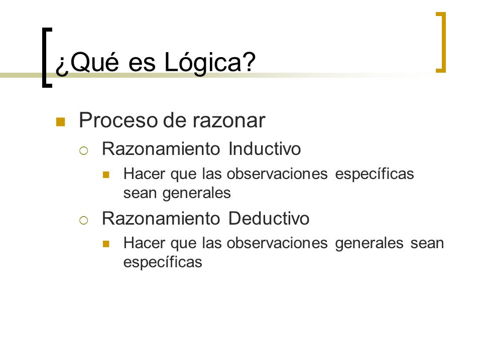 ¿Qué es Lógica Proceso de razonar Razonamiento Inductivo