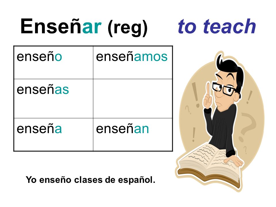 Enseñar (reg) to teach enseño enseñamos enseñas enseña enseñan