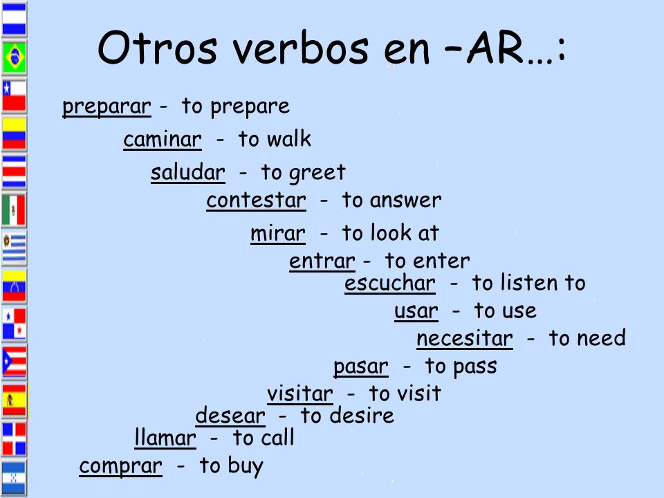 Otros verbos en –AR…: preparar - to prepare caminar - to walk