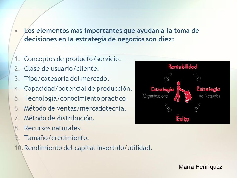 Conceptos de producto/servicio. Clase de usuario/cliente.