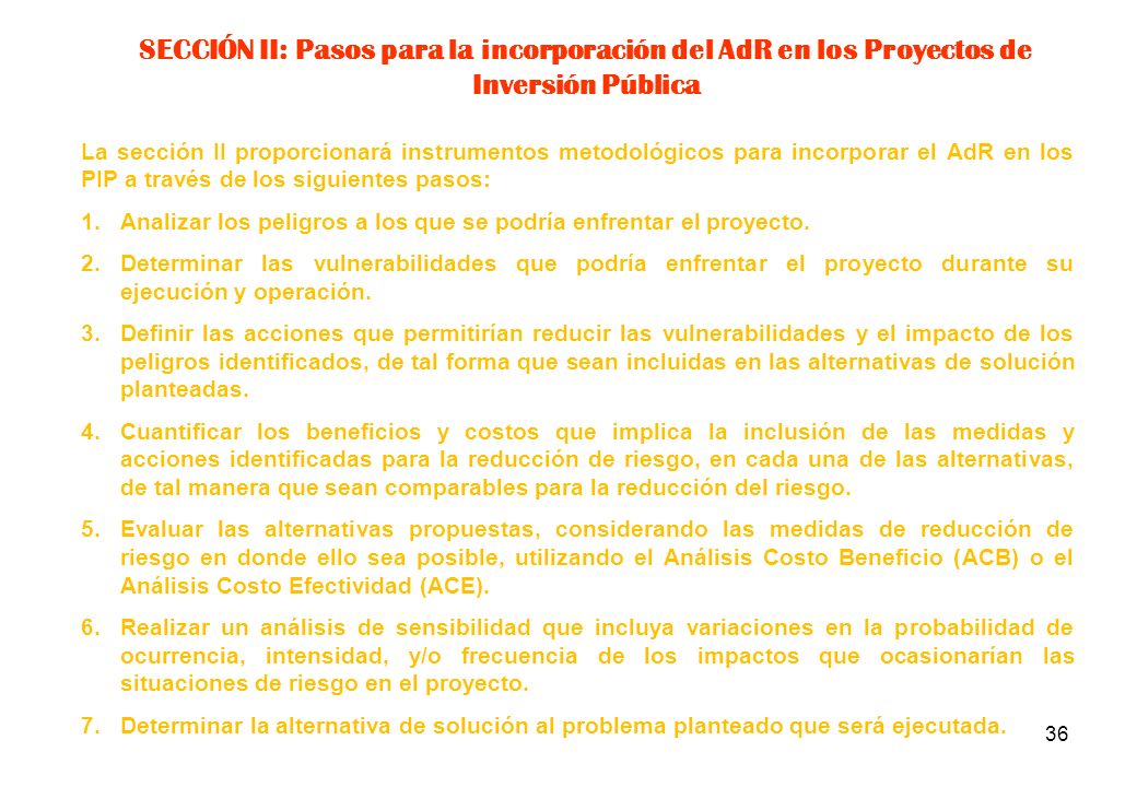 SECCIÓN II: Pasos para la incorporación del AdR en los Proyectos de Inversión Pública