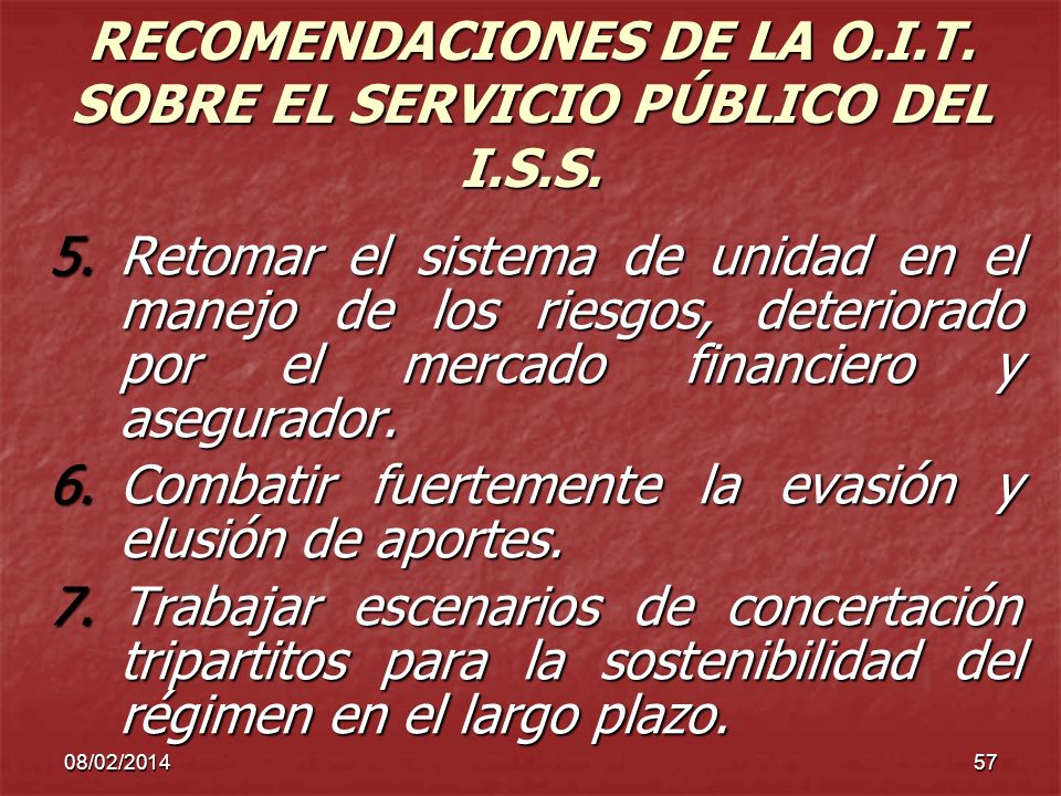 RECOMENDACIONES DE LA O.I.T. SOBRE EL SERVICIO PÚBLICO DEL I.S.S.