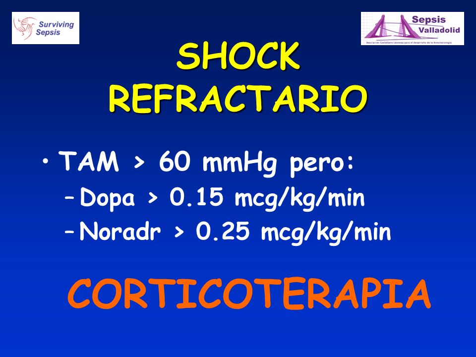 CORTICOTERAPIA SHOCK REFRACTARIO TAM > 60 mmHg pero: