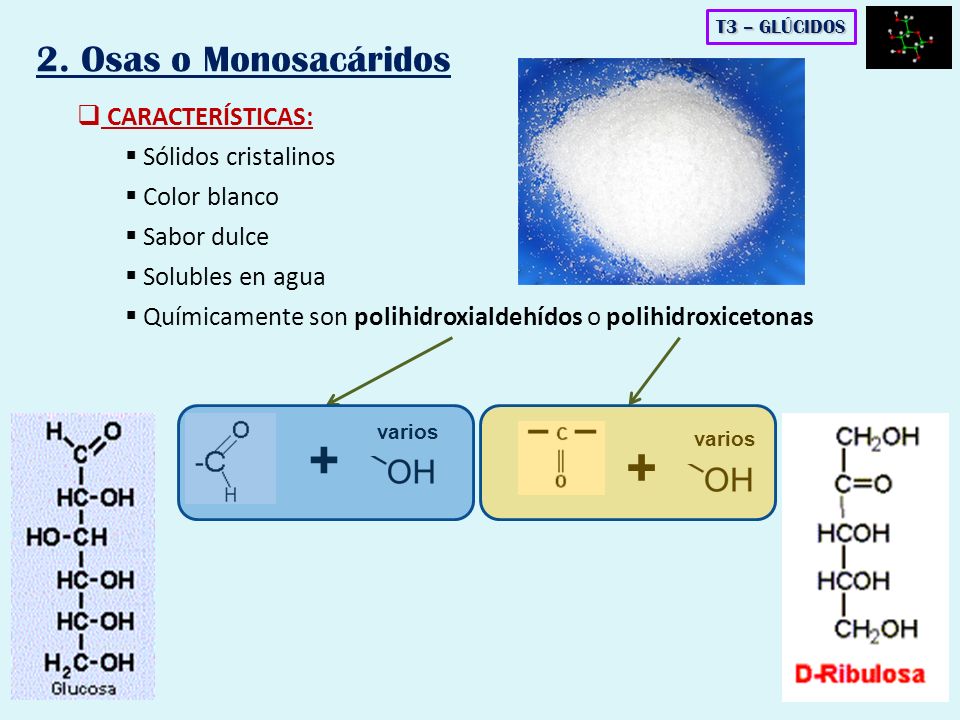 Osas o Monosacáridos CARACTERÍSTICAS: Sólidos cristalinos