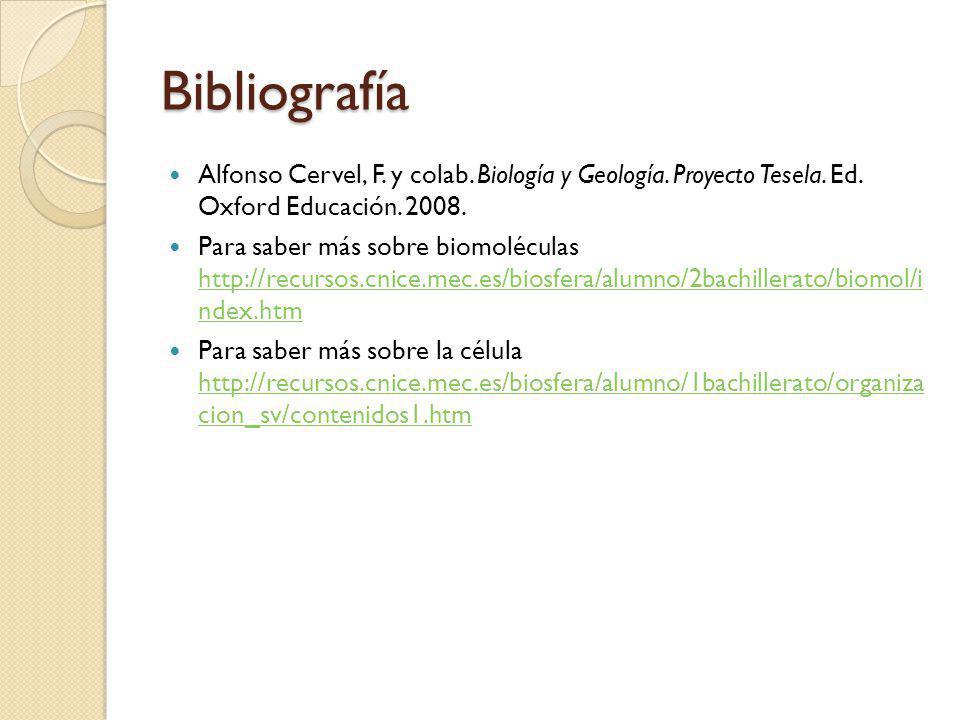 Bibliografía Alfonso Cervel, F. y colab. Biología y Geología. Proyecto Tesela. Ed. Oxford Educación
