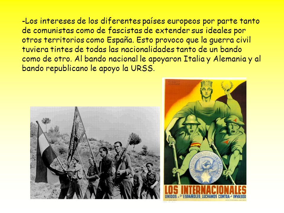 -Los intereses de los diferentes países europeos por parte tanto de comunistas como de fascistas de extender sus ideales por otros territorios como España.