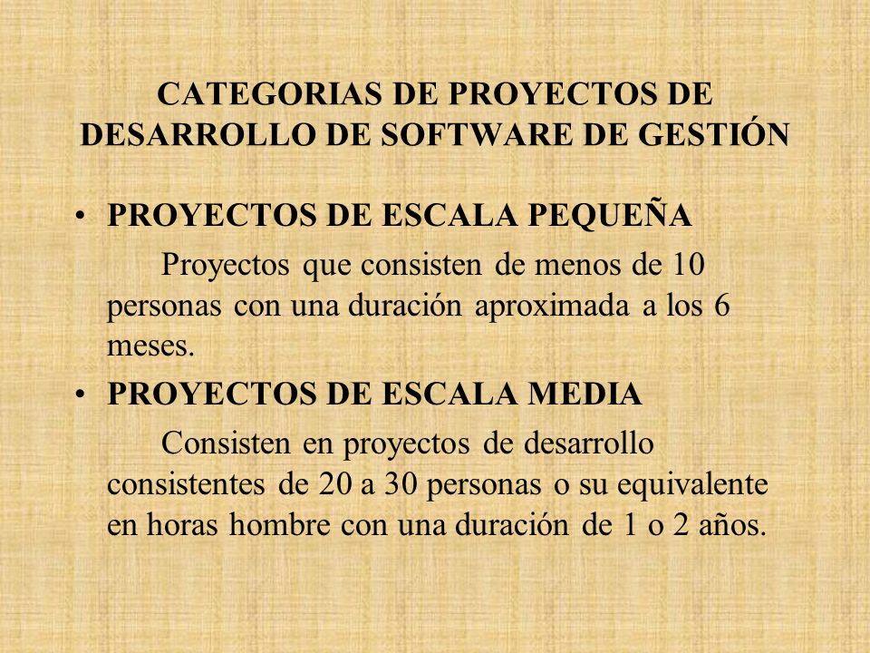 CATEGORIAS DE PROYECTOS DE DESARROLLO DE SOFTWARE DE GESTIÓN