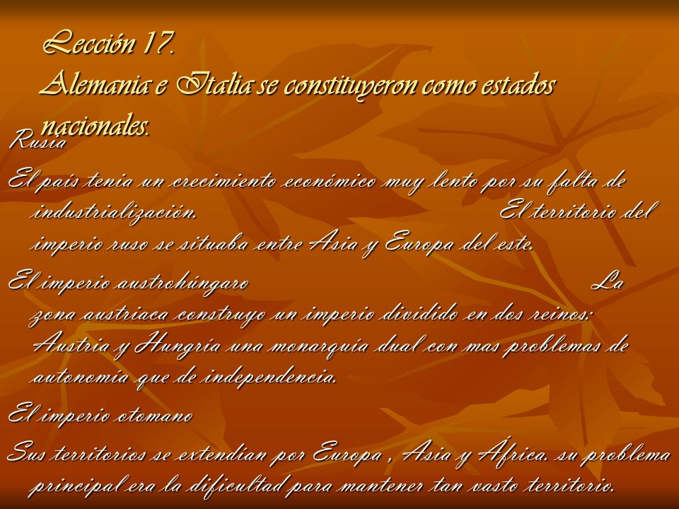 Lección 17. Alemania e Italia se constituyeron como estados nacionales.
