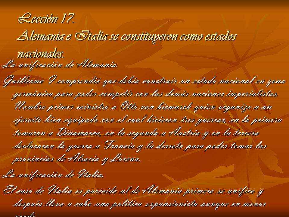 Lección 17. Alemania e Italia se constituyeron como estados nacionales.
