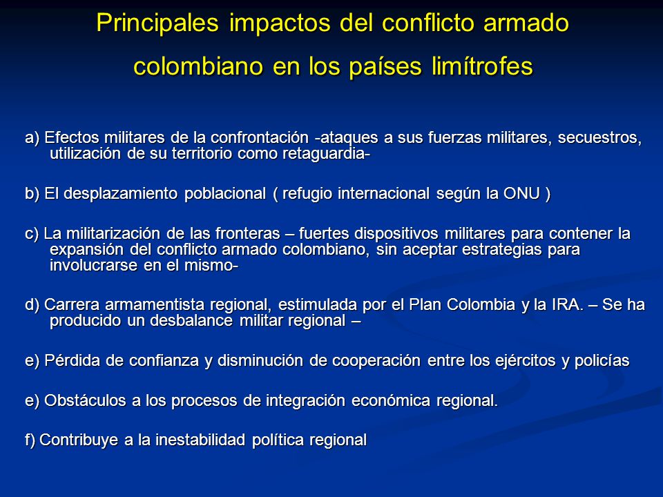 Principales impactos del conflicto armado colombiano en los países limítrofes