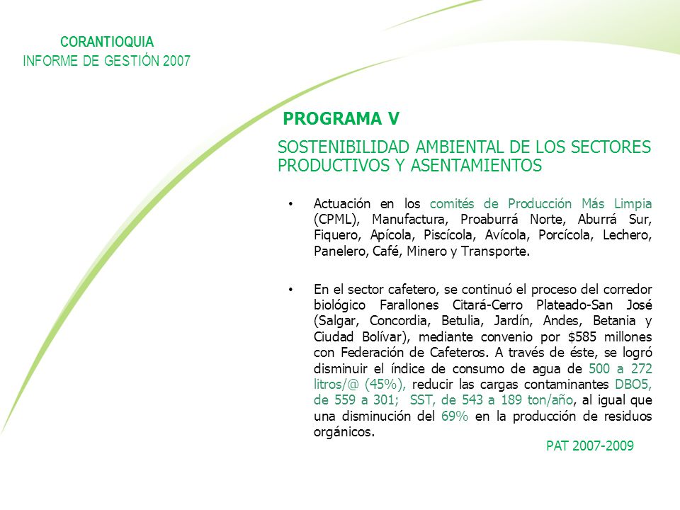 SOSTENIBILIDAD AMBIENTAL DE LOS SECTORES PRODUCTIVOS Y ASENTAMIENTOS