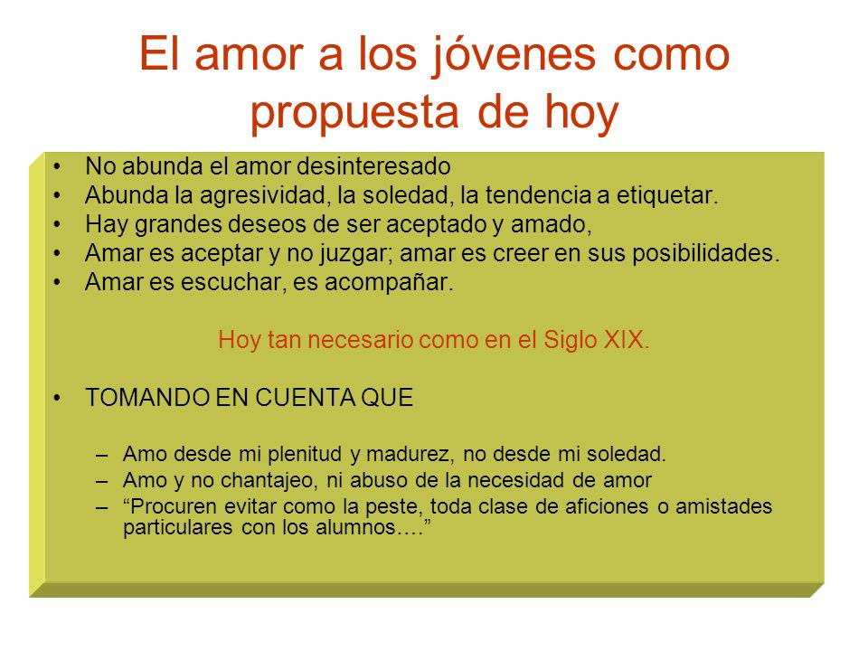 El amor a los jóvenes como propuesta de hoy