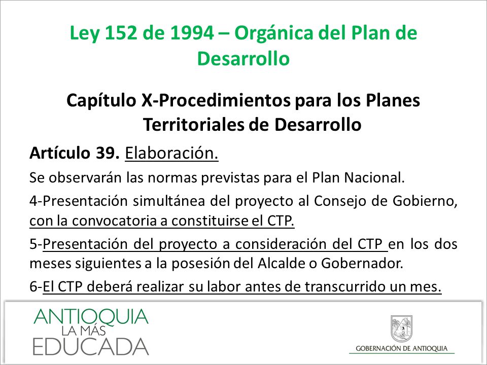 Ley 152 de 1994 – Orgánica del Plan de Desarrollo