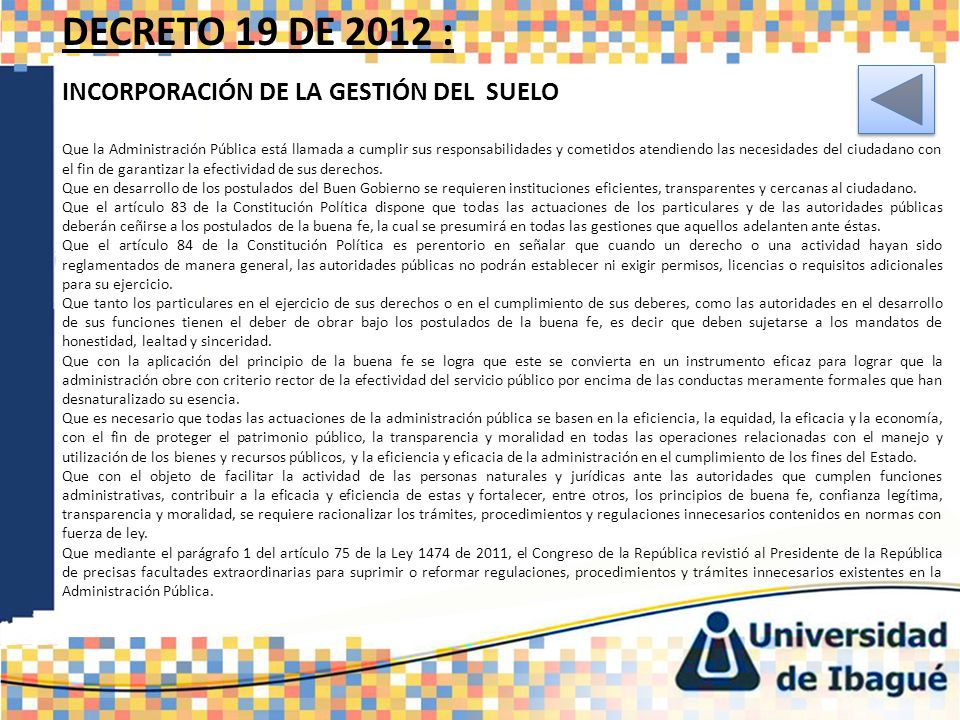 DECRETO 19 DE 2012 : INCORPORACIÓN DE LA GESTIÓN DEL SUELO