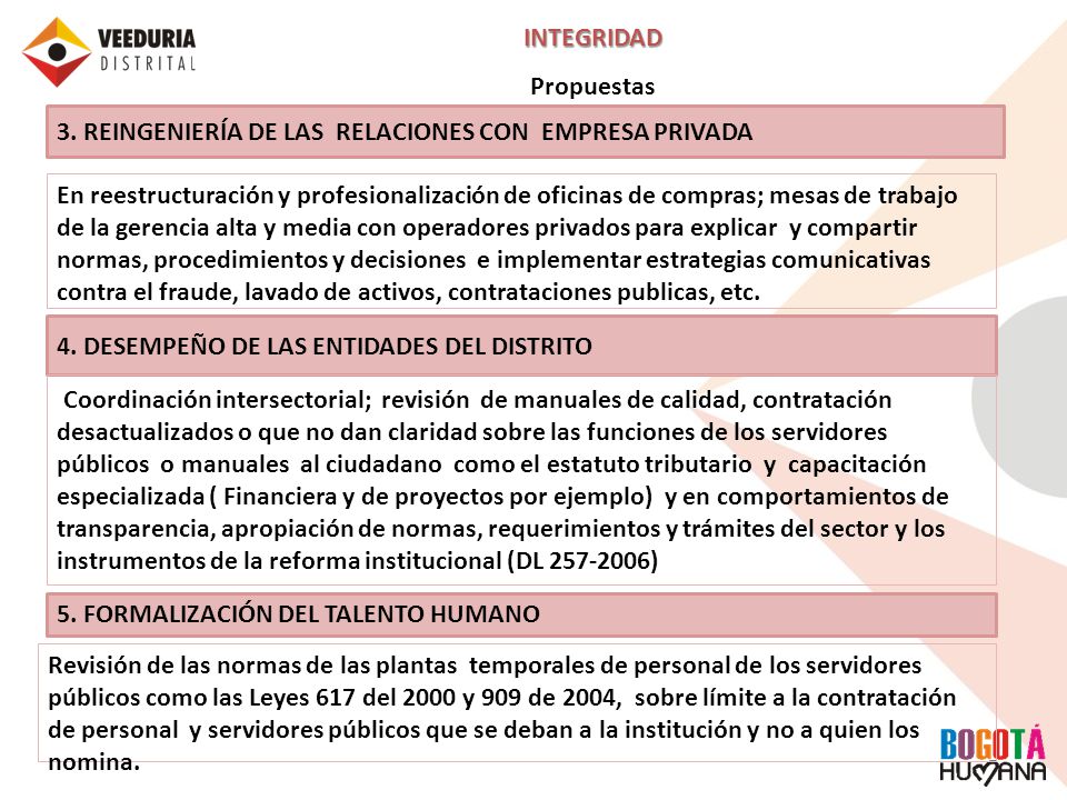 INTEGRIDAD Propuestas. 3. REINGENIERÍA DE LAS RELACIONES CON EMPRESA PRIVADA.