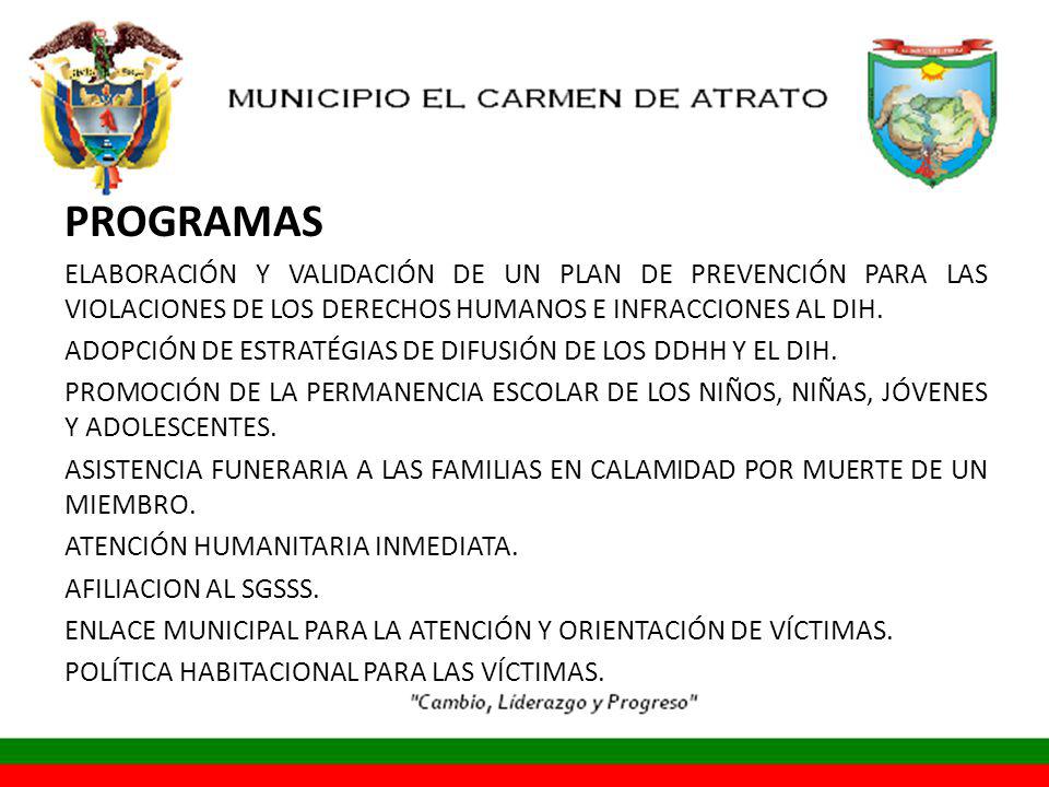 PROGRAMAS ELABORACIÓN Y VALIDACIÓN DE UN PLAN DE PREVENCIÓN PARA LAS VIOLACIONES DE LOS DERECHOS HUMANOS E INFRACCIONES AL DIH.