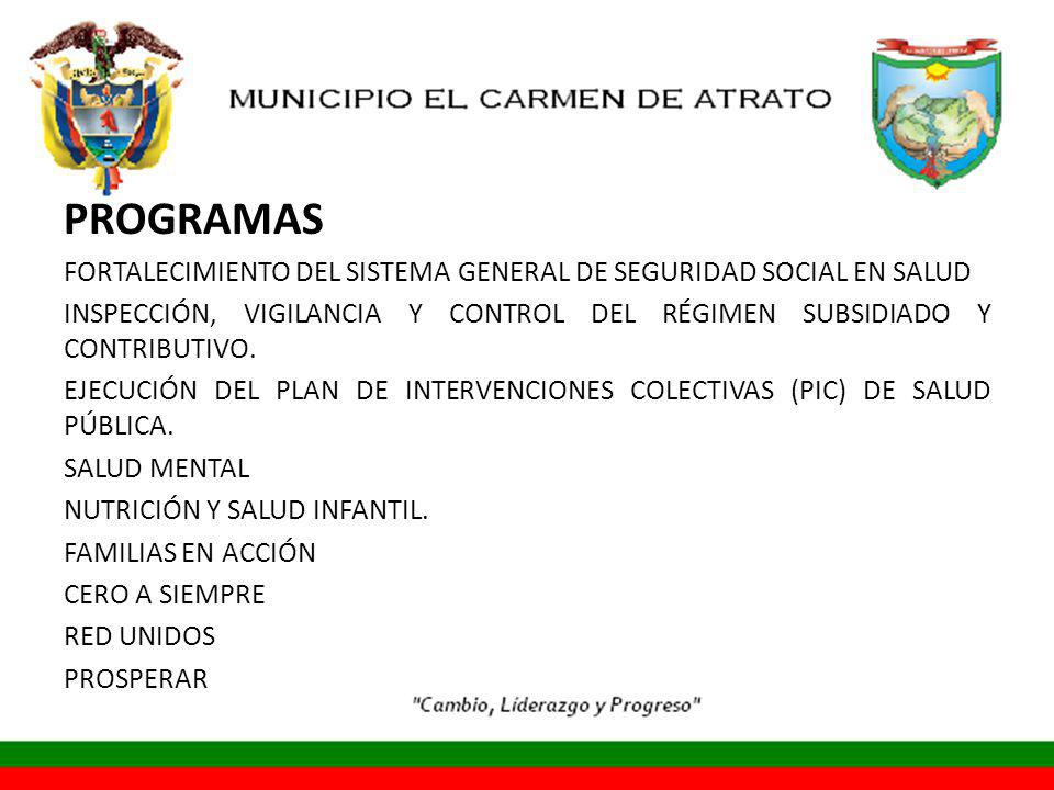 PROGRAMAS FORTALECIMIENTO DEL SISTEMA GENERAL DE SEGURIDAD SOCIAL EN SALUD. INSPECCIÓN, VIGILANCIA Y CONTROL DEL RÉGIMEN SUBSIDIADO Y CONTRIBUTIVO.