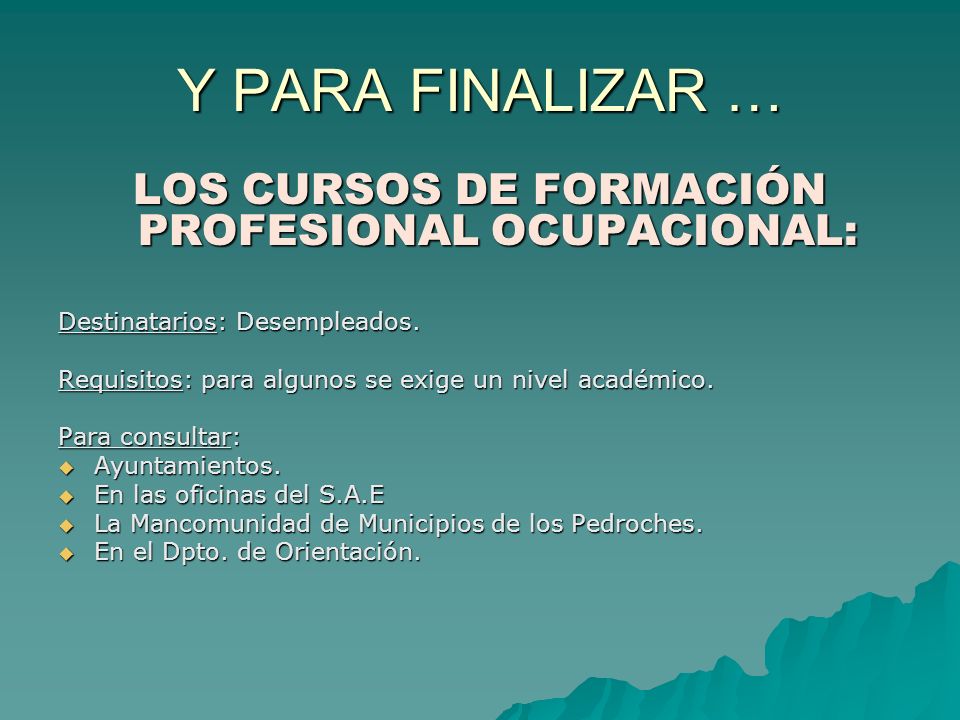 LOS CURSOS DE FORMACIÓN PROFESIONAL OCUPACIONAL: