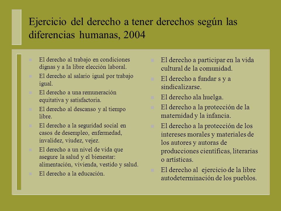 Ejercicio del derecho a tener derechos según las diferencias humanas, 2004