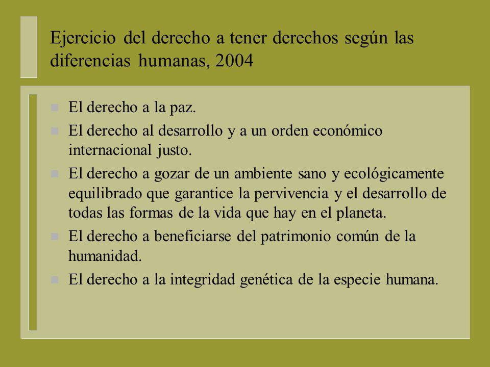 Ejercicio del derecho a tener derechos según las diferencias humanas, 2004