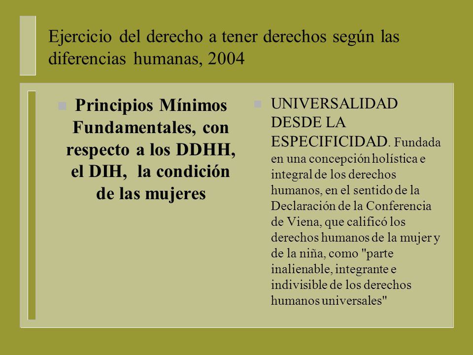 Ejercicio del derecho a tener derechos según las diferencias humanas, 2004
