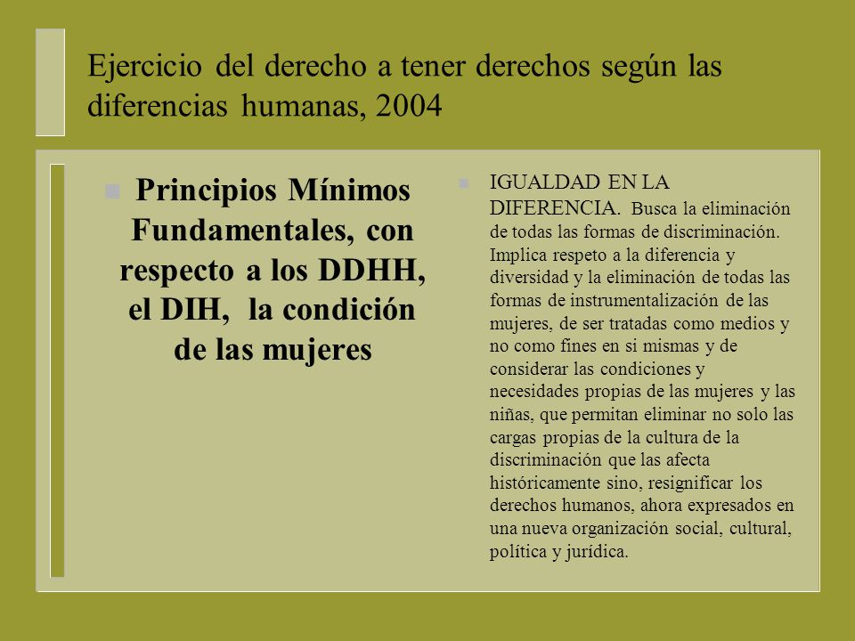 Ejercicio del derecho a tener derechos según las diferencias humanas, 2004