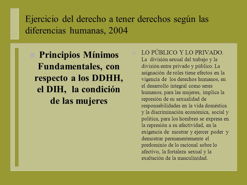 Ejercicio del derecho a tener derechos según las diferencias humanas, 2004
