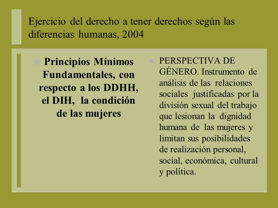 Ejercicio del derecho a tener derechos según las diferencias humanas, 2004