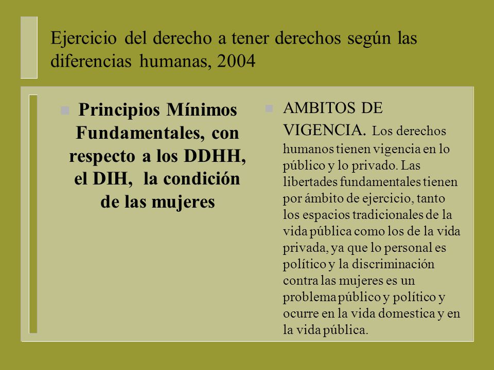 Ejercicio del derecho a tener derechos según las diferencias humanas, 2004