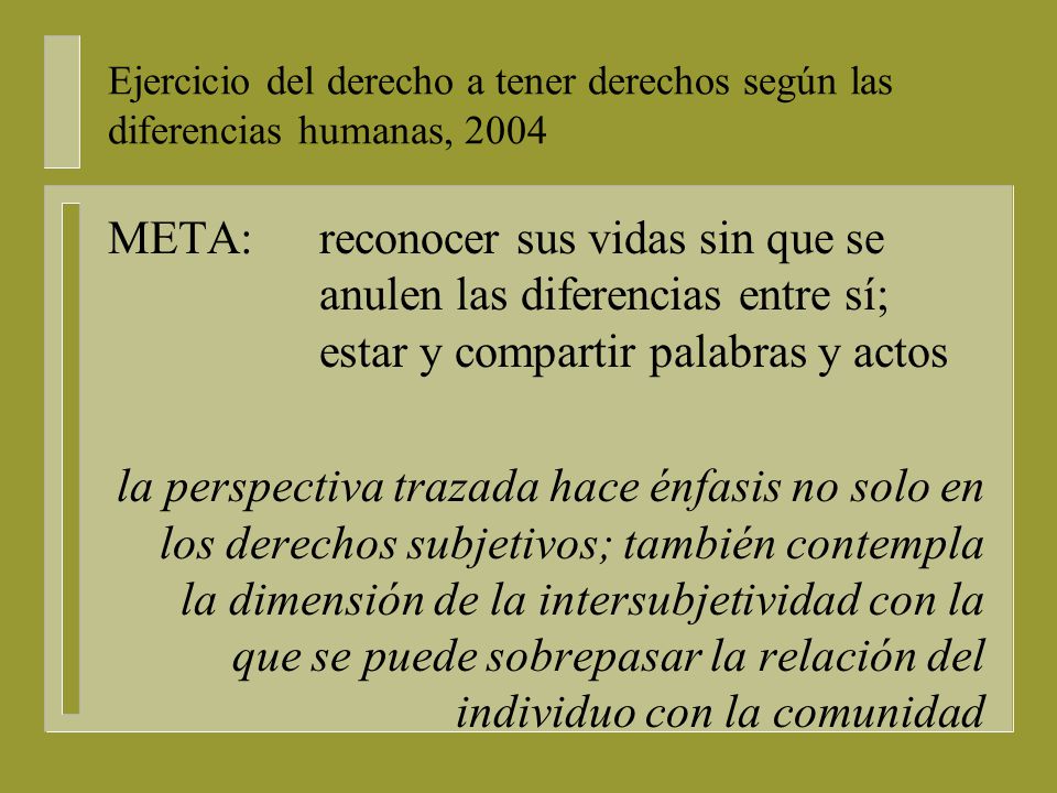 Ejercicio del derecho a tener derechos según las diferencias humanas, 2004