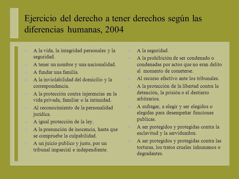 Ejercicio del derecho a tener derechos según las diferencias humanas, 2004