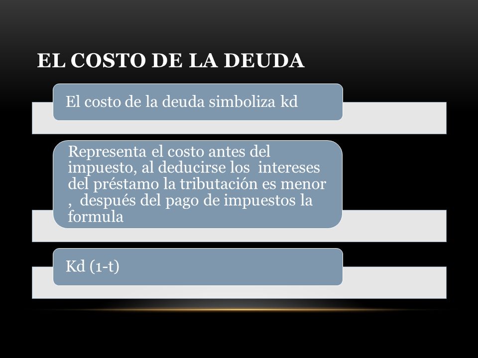 El costo de la deuda El costo de la deuda simboliza kd.
