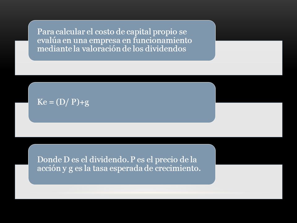 Para calcular el costo de capital propio se evalúa en una empresa en funcionamiento mediante la valoración de los dividendos