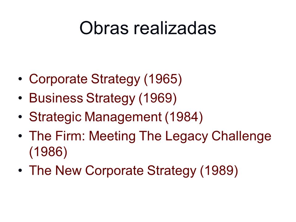 Obras realizadas Corporate Strategy (1965) Business Strategy (1969)