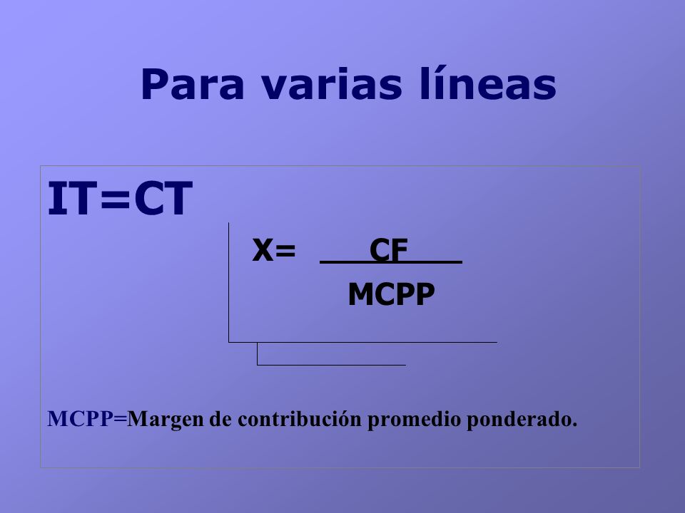 IT=CT Para varias líneas X= CF MCPP