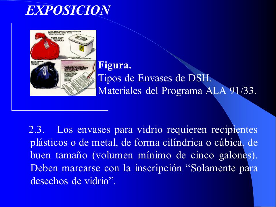 EXPOSICION Figura. Tipos de Envases de DSH.