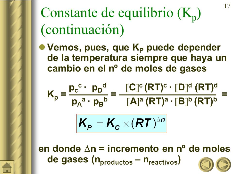 Constante de equilibrio (Kp) (continuación)