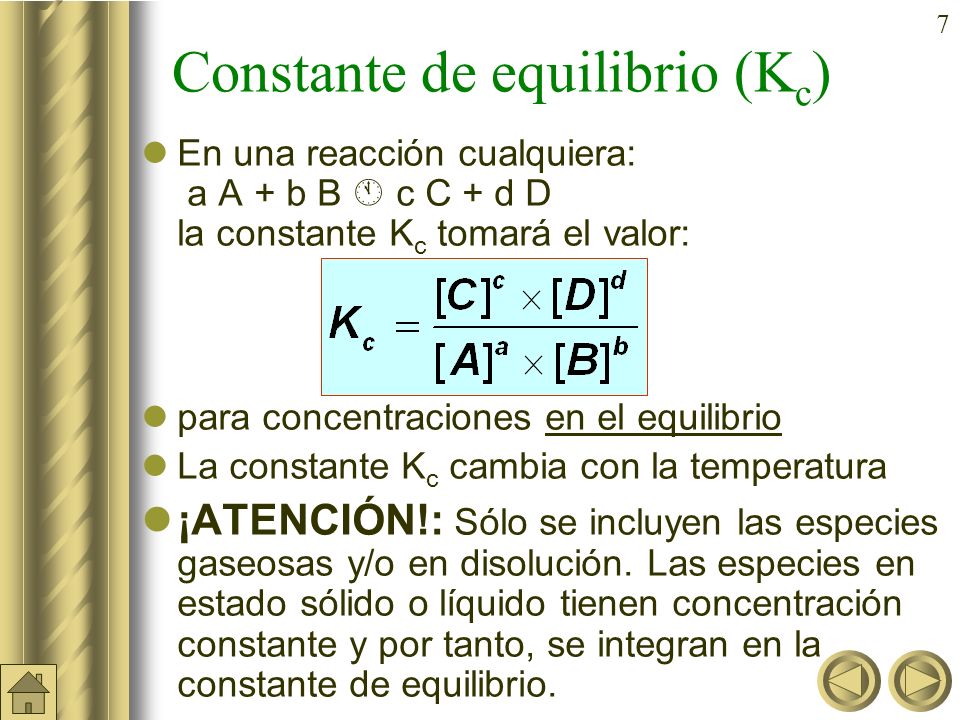 Constante de equilibrio (Kc)